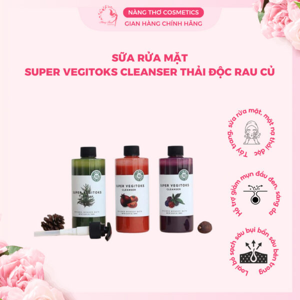 Sữa rửa mặt  Super Vegitoks Cleanser thải độc rau củ ( Xanh Lá - Đỏ ) 300ml
