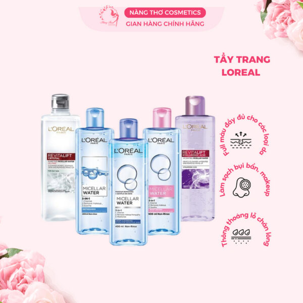 Nước Tẩy Trang Loreal Paris 3-in-1 Micellar Water Cho Mọi Loại Da (95ml/400ml)