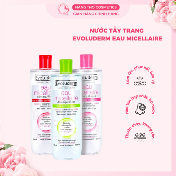 Nước tẩy trang Evoluderm Micellar dưỡng da, làm sạch sâu dịu nhẹ 500ml