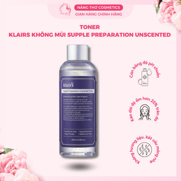 Toner dưỡng ẩm, Nước cân bằng da Klairs 180ml không mùi
