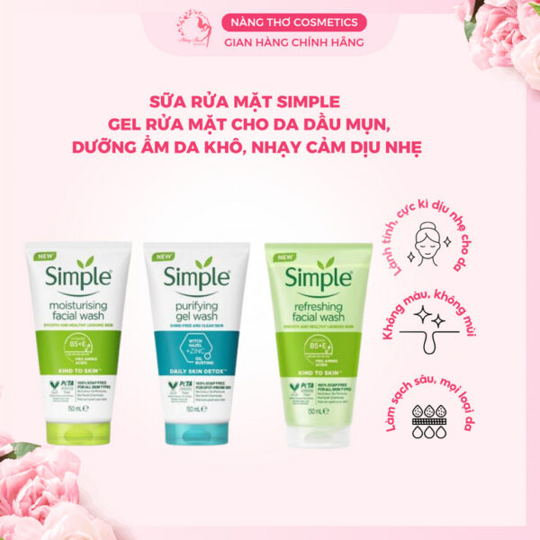 Sữa Rửa Mặt Simple Refreshing Facial Wash 150ml - Dịu Nhẹ Cho Da Dầu Mụn, Nhạy Cảm, Da Khô