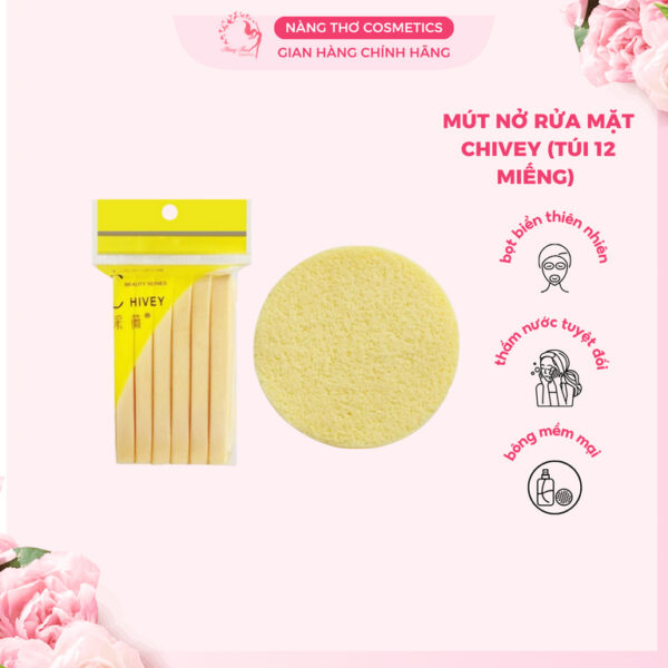Bông nở rửa mặt Chivey 12 miếng mút rửa mặt bọt biển dạng nén ( Gói 12 thanh)