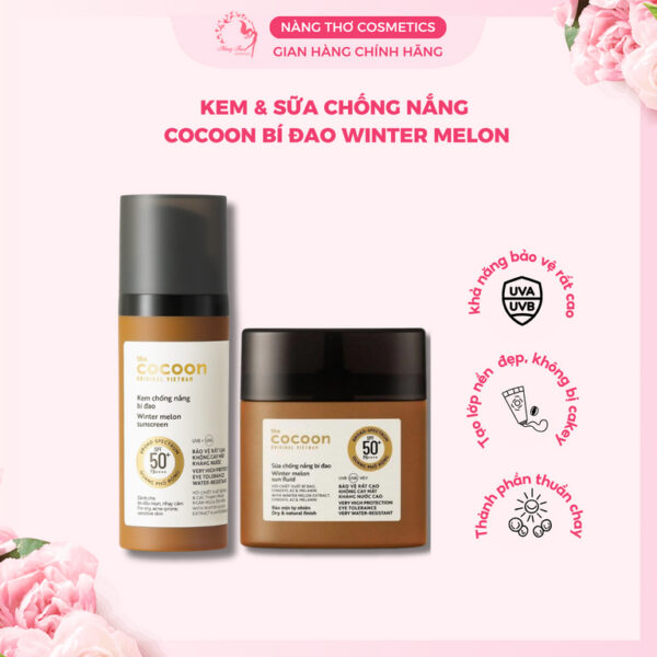Kem & Sữa  chống nắng Cocoon bí đao 50ML SPF 50 +, PA ++++ thuần chay quang phổ rộng, bảo vệ toàn diện