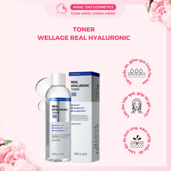 Toner dưỡng ẩm làm dịu da Wellage Real Hyaluronic 200ml