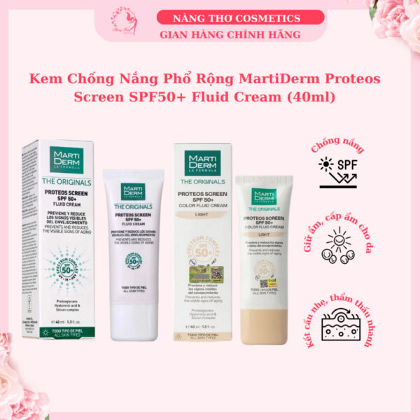 Kem Chống Nắng Phổ Rộng MartiDerm Proteos Screen SPF50+ Fluid Cream (40ml)