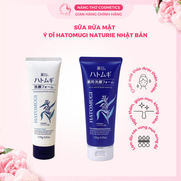 Sữa rửa mặt dưỡng ẩm, ngừa mụn, làm sáng da ý dĩ Hatomugi Nhật Bản 130g, 170g