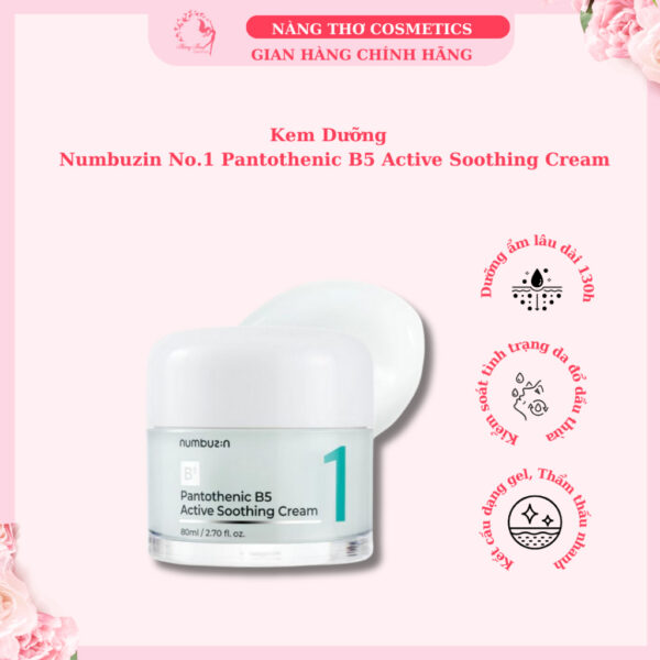 Kem Dưỡng ẩm, Giảm Dầu Mụn Numbuzin No.1 Pantothenic B5 Active Soothing Cream 80ml.
