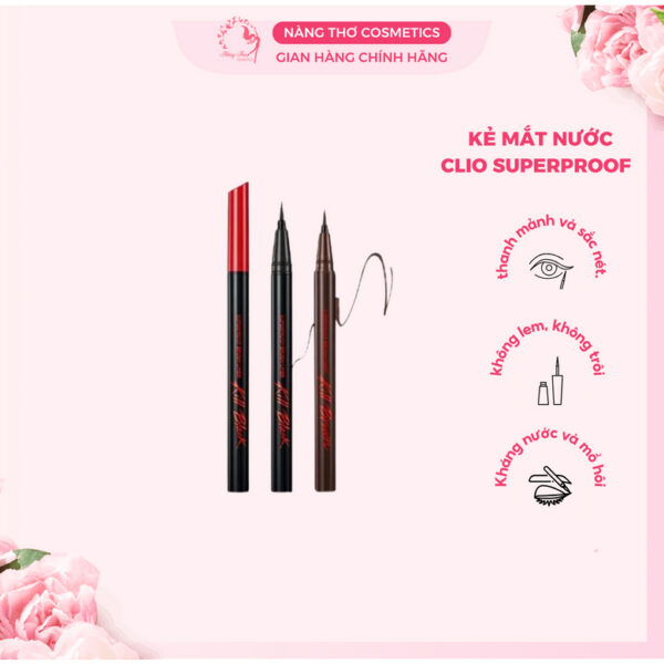 Kẻ mắt nước Clio Superproof Brush Liner, Superproof Pen Liner
