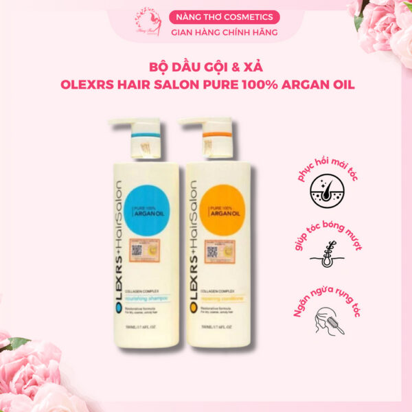 Bộ Gội Xả Ngăn Ngừa Rụng Tóc Olexrs + Hair Salon Pure 100% Argan Oil 500ml