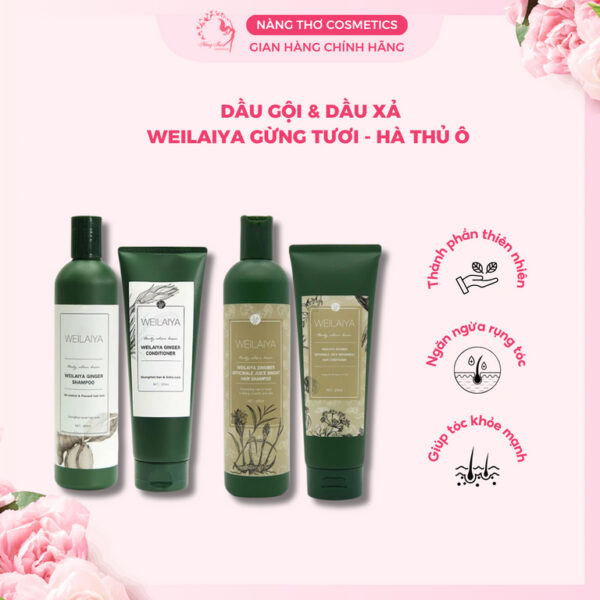 Cặp dầu gội gừng/ hà thủ ô Weilaiya 400ml + dầu xả gừng / hà thủ ô 250ml Weilaiya