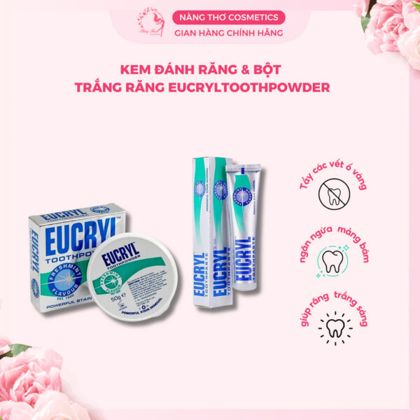 Combo Kem đánh răng Eucryl 62g + Bột tẩy trắng răng Eucryl 50g