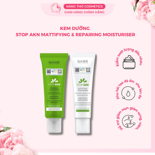 Kem dưỡng BABE Stop AKN Mattifying & Repairing Moisturiser 50ml