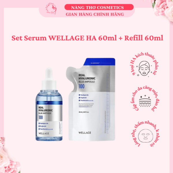 Set Serum WELLAGE Real Hyaluronic Blue Ampoule 60ml + Refill 60ml