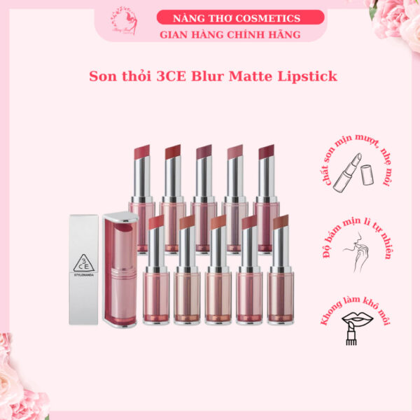 Son Thỏi Lì Bền Màu, Nhẹ Môi 3CE Blur Matte Lipstick 4g