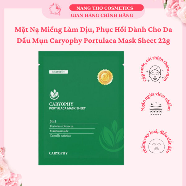 Mặt Nạ Miếng Làm Dịu, Phục Hồi Dành Cho Da Dầu Mụn Caryophy Portulaca Mask Sheet 22g