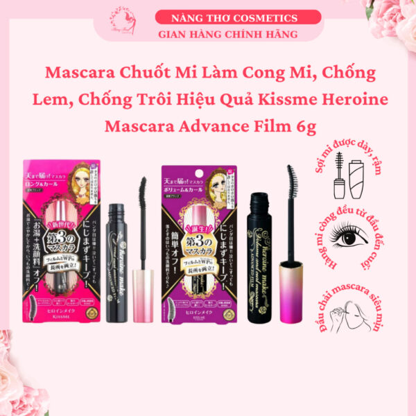 Mascara Chuốt Mi Làm Cong Mi, Chống Lem, Chống Trôi Hiệu Quả Kissme Heroine Mascara Advance Film 6g