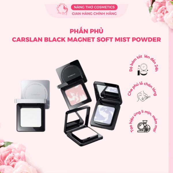 Phấn nén Carslan Black Magnet Soft Mist Powder kiềm dầu, chống nước lâu trôi