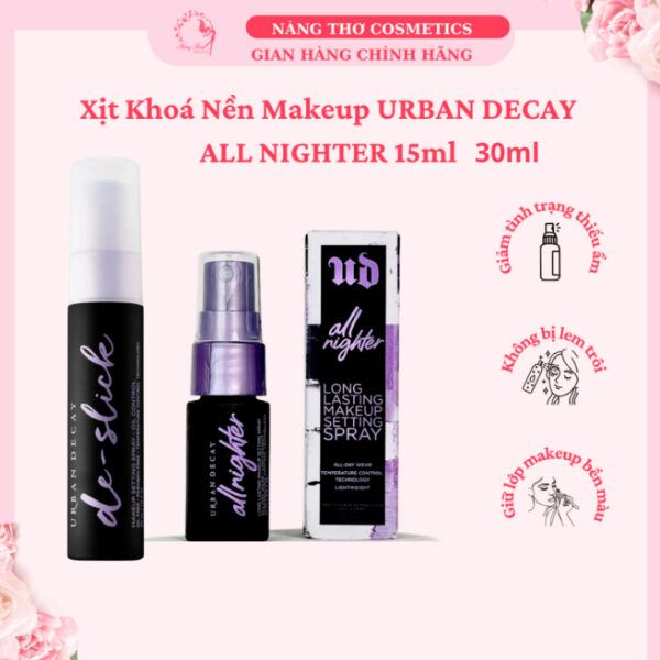 Xịt khoá nền Urban Decay All Nighter Long Lasting Make Up Setting Spray Minisize 15ml, 30ml